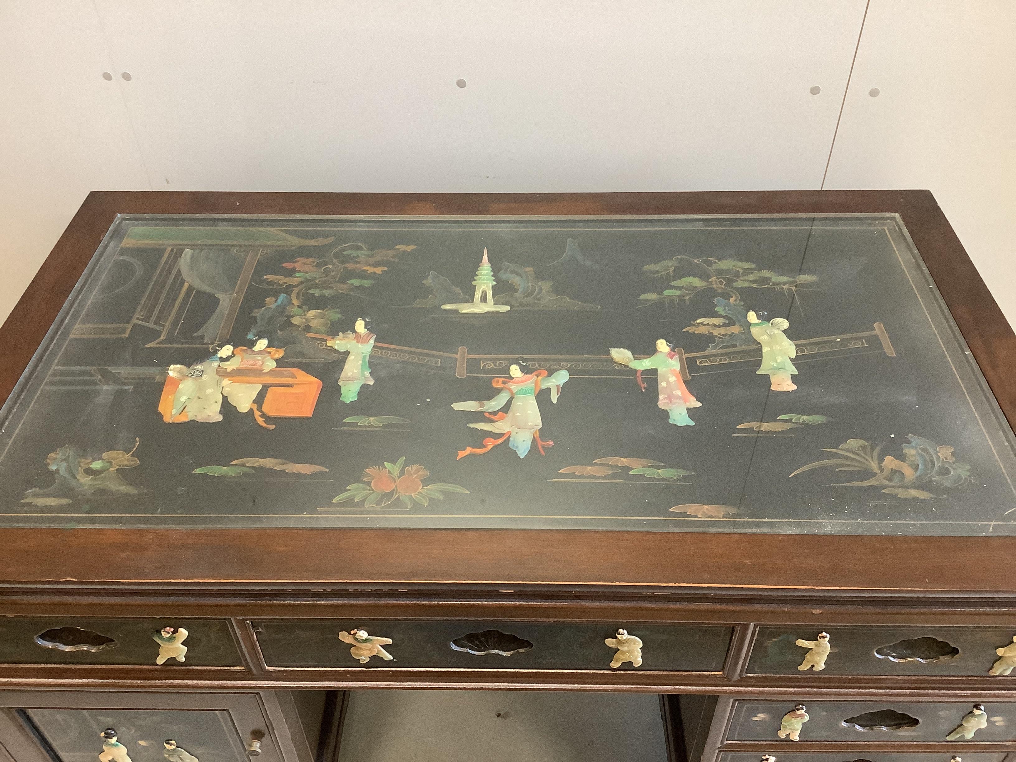 A Chinese pedestal desk, width 138cm, depth 76cm, height 76cm